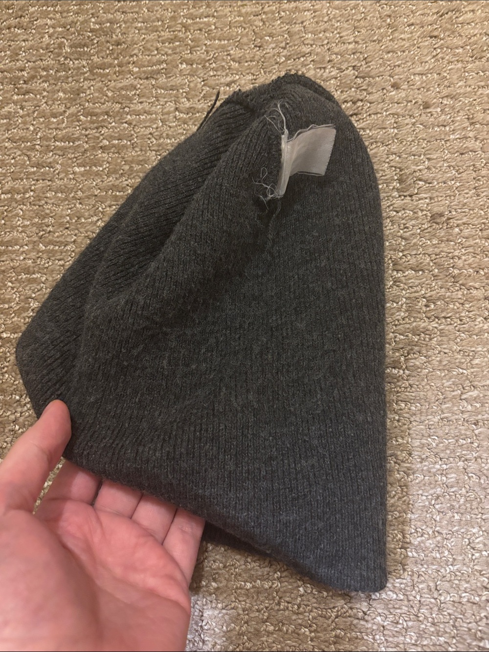 Carhartt Knit Beanie Hat Gray Cuffed Logo Patch Winter Cap - Picture 4 of 4